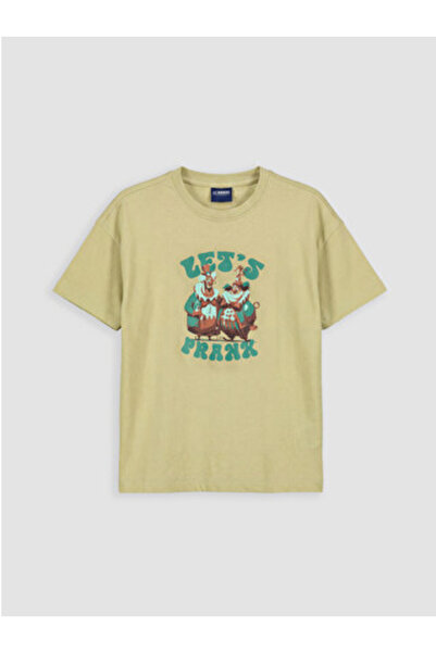 LC Waikiki New Season Khaki Crew Neck Printed Boys' T-Shirt