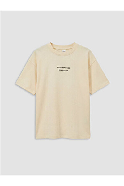 LC Waikiki New Season Yellow Crew Neck Slogan Printed Boys' T-Shirt