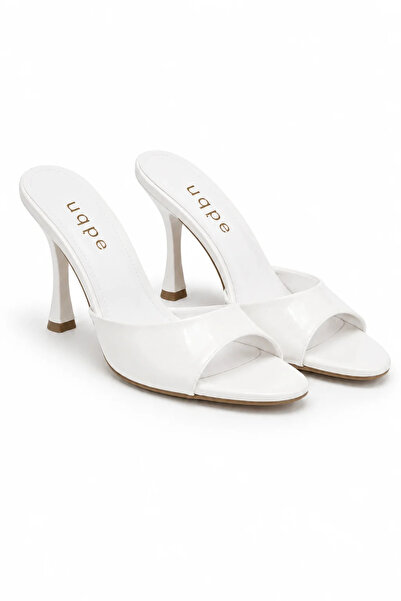 uqpe Lumia Single Strap Pointed Toe Goblet Heeled Slippers - White Patent Lea...