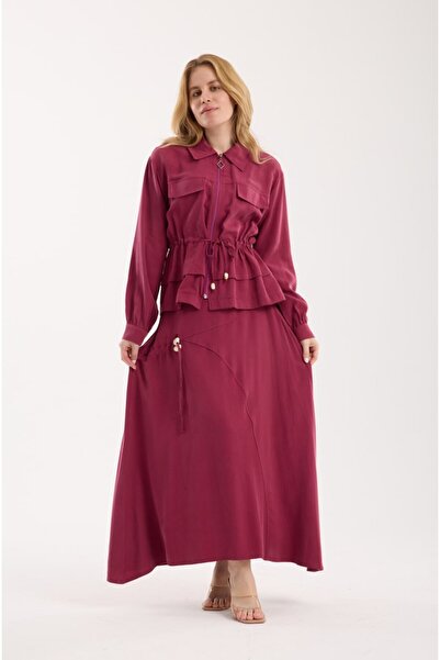 mahira collection Lace-Up Zippered Tunic and Long Skirt Set