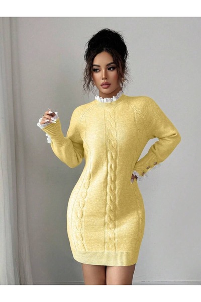 Iuliashop Rochie scurtă tricotată Viviann, galben deschis - M