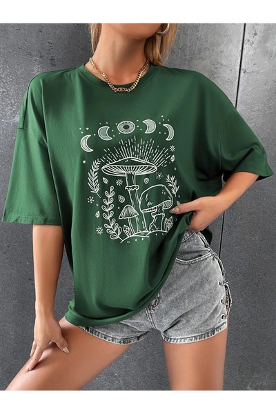 classy moda Άνετη εφαρμογή, Oversize, Μίνιμαλ μπλούζα με στάμπα μπροστά, κοντ...