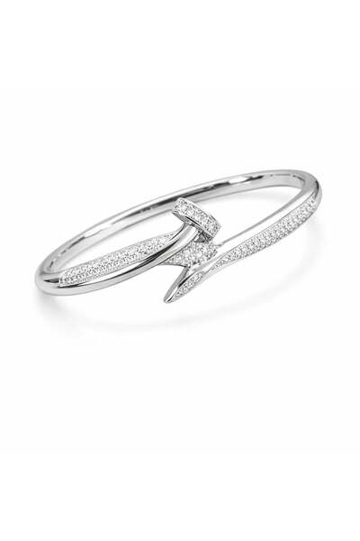 Pursehuit Brățară tip bangle argintie, din oțel inoxidabil, placată cu aur, c...