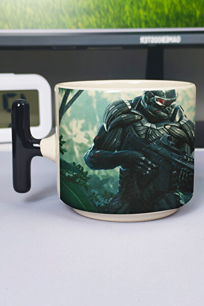 ZipZap كوب سيراميك فاخر مطبوع عليه Crysis (قطعة واحدة) بمقبض أسود خاص على شكل...