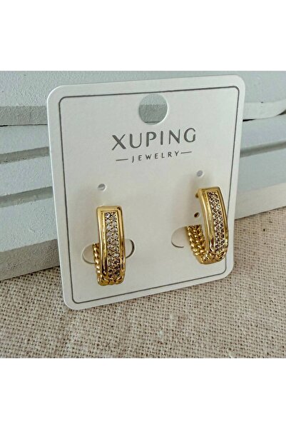 julee.co Xuping Zirkon Taşlı Örgü Model 14 K Altın Renk Rodyum Küpe (1,3 cm)