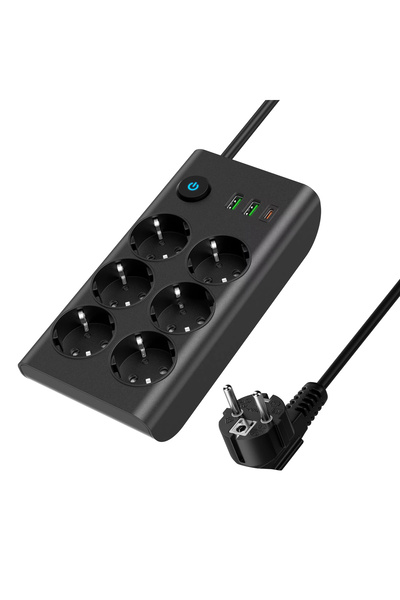 ALWAYS TEKNOLOJİ 3680W Anahtarlı Akım Korumalı 6'lı Grup Priz - 2x USB-A ve 2...