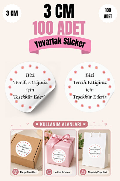 qoeuyl boutique No:2 3 cm Round 100 Pieces Sticker Thank You Label