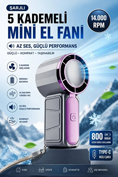 EN SİGA Şarjlı El Vantilatörü 5 Kademeli Mini Fan USB Taşınabilir Soğutucu 80...