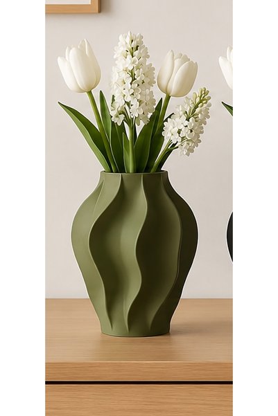 HANART Modern dekoratif şık vazo 20 cm haki yeşil