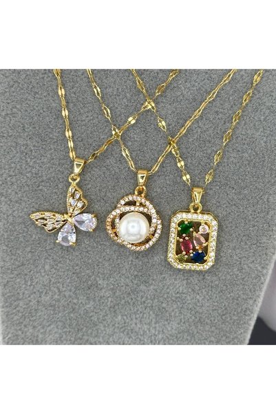 PRETTY LITTLE LADY Zirconia NECKLACE, 18K GOLD PLATED STEEL