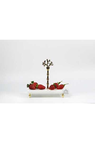 Ege Home Decoration Decorative Natural White Marble Presentation Tray with Go...