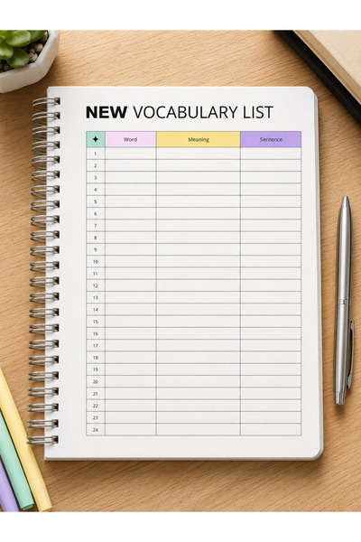 Atölye Prana Vocabulary List - İngilizce Kelime Ezberleme ve Öğrenme Defteri ...