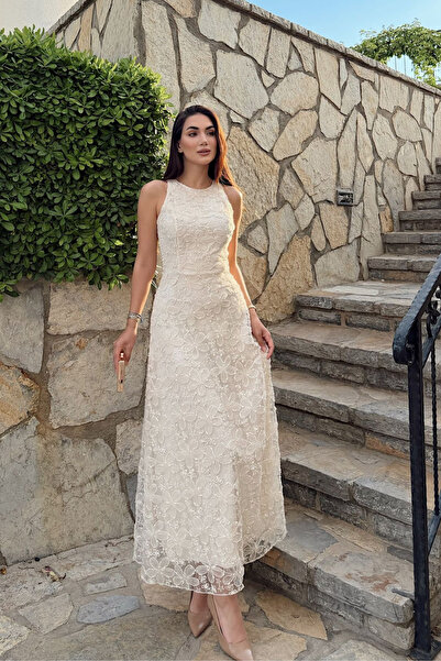 Sindimoda İmge Pul İşlemeli Kolsuz Midi Elbise 00939