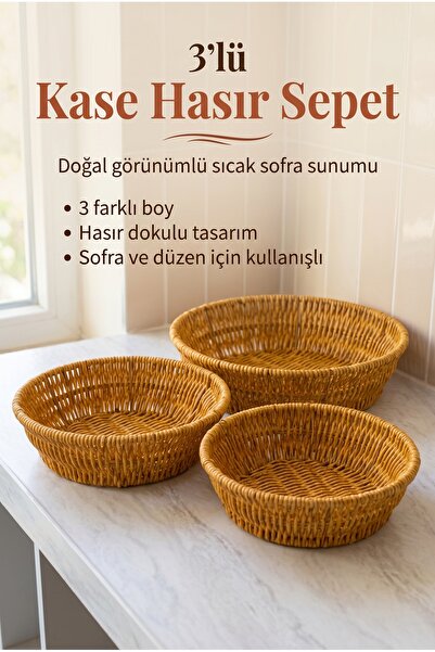 Ev Modu Home 3'lü Rattan Sunum ve Servis Sepeti Seti