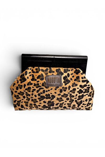 Nuggita Ξύλινο Clutch/Portfolio (Τσάντα Χειρός/Ώμου) Μαύρο ύφασμα με σχέδιο λ...