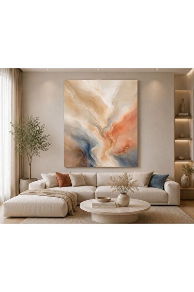 walliva Soft Flow Soyut Kanvas Tablo – Bej, Mavi ve Terracotta Tonlarında Alt...