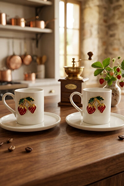 Decopat Luxurious Patterned 2-Piece Porcelain White Cup Set