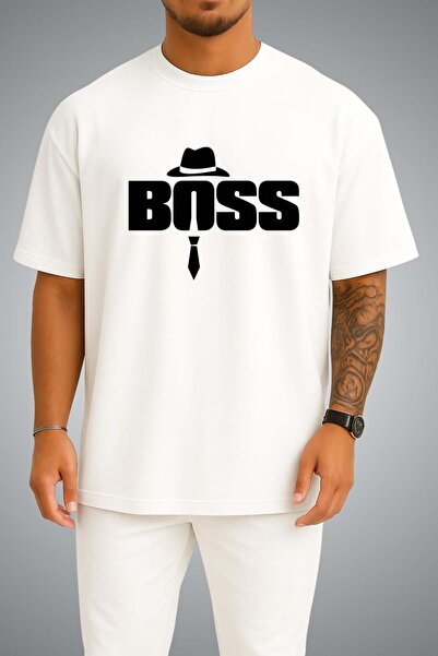 Bahriyeli Collection تي شيرت كبير الحجم مطبوع عليه عبارة "Boss" لعيد الأب للج...
