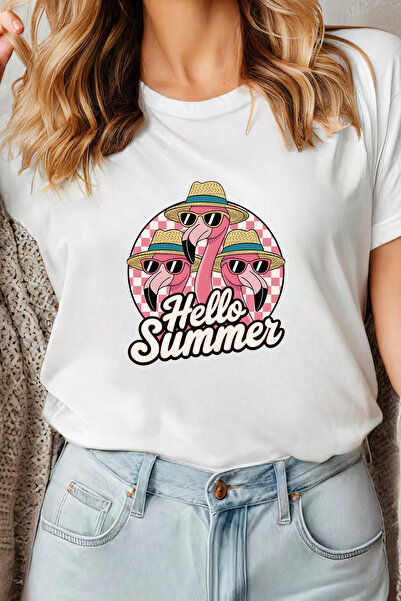 Sarah's Boutique Women's T-shirt – 100% cotton – Checkered Flamingo
