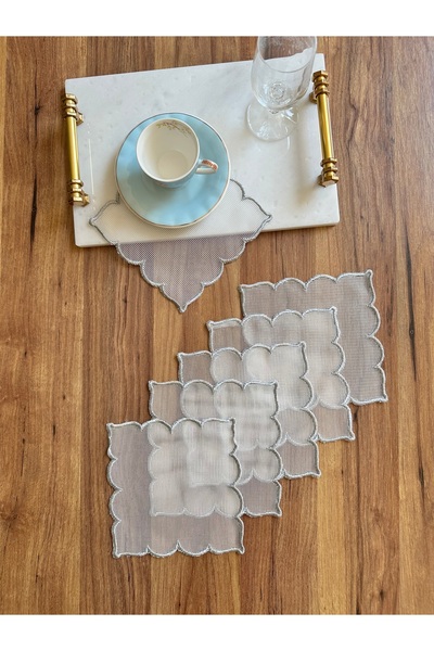 NURHAN HOME COLLECTION Σετ 6 τεμαχίων κεντημένων κοκτέιλ χαρτοπετσετών με θόλ...