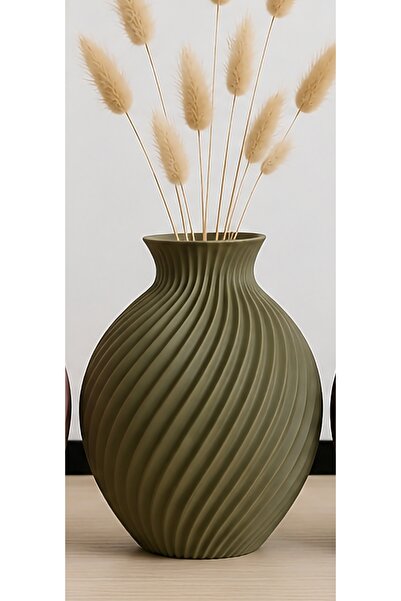 HANART Modern dekoratif şık vazo 20 cm haki yeşil