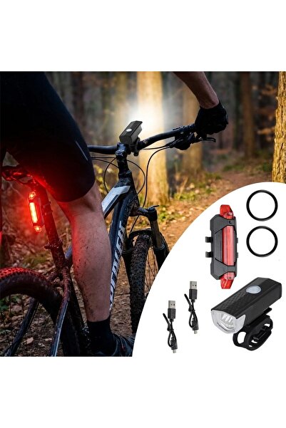 Findit Bisiklet Işık Seti – USB Şarjlı LED Ön Far + Arka Stop Lambası, Su Geç...