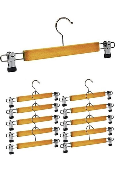 Findit 10 Pieces Wooden Hanger with Metal Tips for Pants and Skirts (2818)