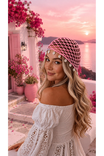 Handmade Efece baby wear el örgüsü deniz kabuklu saç filesi file bere bandana