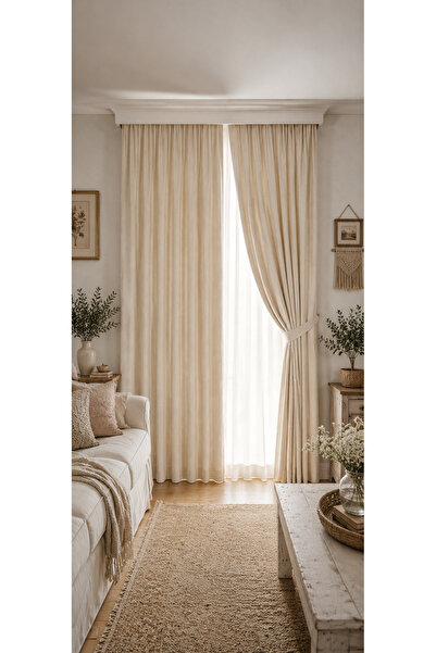 linea natura home Keten Bohem Natural Vintage Sade Düz Perde - Fon Perde - Te...