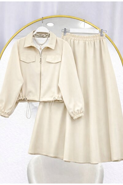 MODA MT طقم تنورة نسائية مع جيوب -055