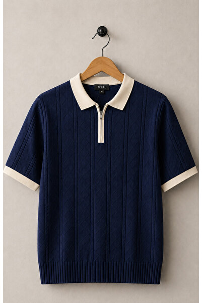 Vance Polo Collar Zipper Patterned Old Money Knitted First Quality Soft Short...