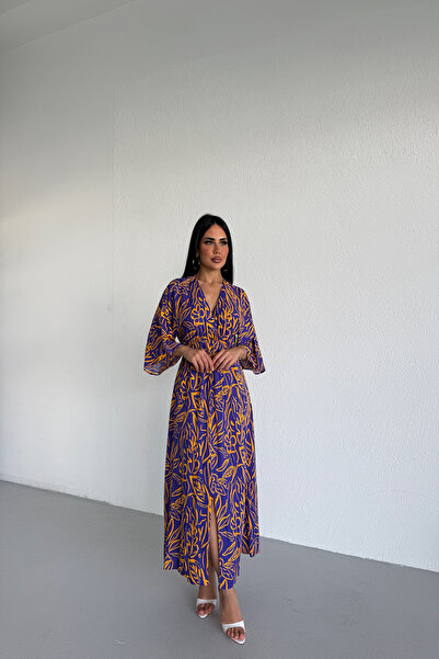 KAMACI BUTİK Double-breasted Collar Floral Patterned Dress