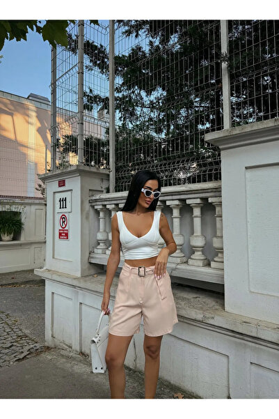 Caddebostan Moda شورت موم واسع الأرجل بخصر مرتفع وحزام على شكل عين الطائر