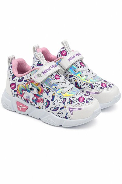 LUCEVERA Pantofi sport albi cu model unicorn pentru fete, cu velcro, pantofi ...
