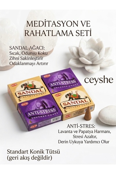 Hem Meditasyon Aromaterapi Sakinleştirici Kokular 4 Paket (40) Konik Tütsü (G...