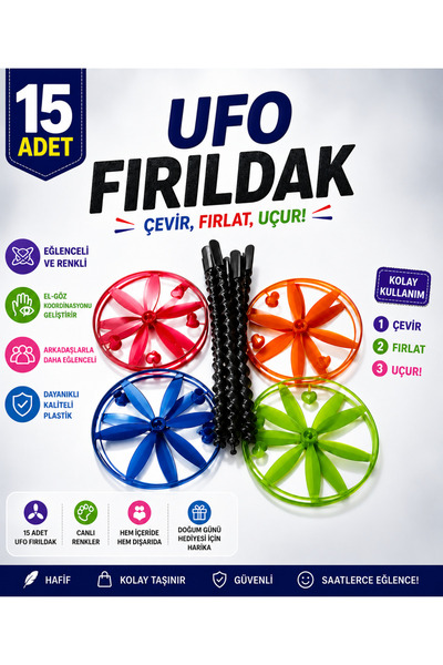ümit toys Lina – UFO Fırıldak 15’li Set – Çevir, Fırlat, Uçur Eğlenceli Oyuncak