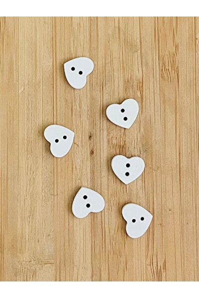 Kartopu Heart Shaped Painting Wooden Button 13 X 14mm. 6-Pack. White.