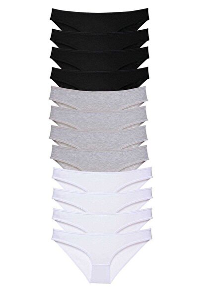 Mestore 12 Pieces Super Eco Set Lycra Women's Slip Panties Black Gray White