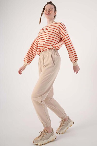 ALLDAY Bej01-Lycra Sweatpants with Elastic Cuffs