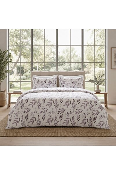 Pucioasa Double Duvet Cover Set made of %100 cotton , 4 pieces, Purple Leaves