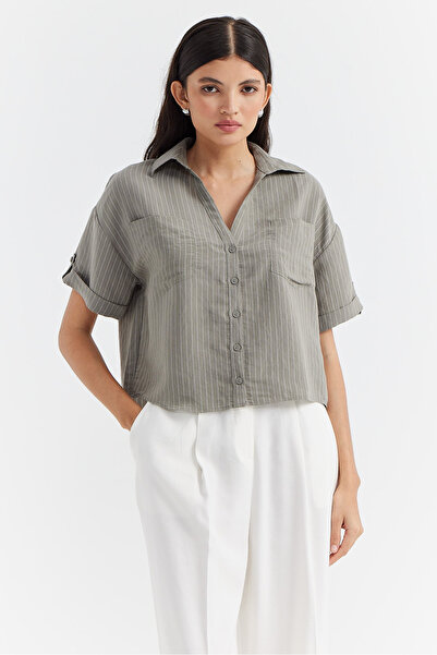 PAULMARK Women's Pocket Detailed Striped Shirt