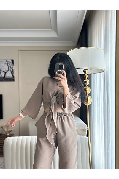 YELZEY BUTİK Front Tie Linen Suit