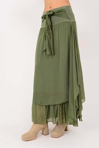 Park Moda Layered Silk Skirt with Tie Detail