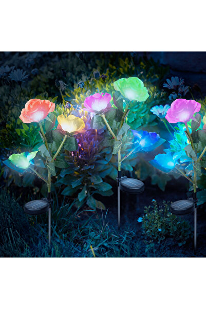 Alta Lampă solară - model trandafir - roșu - alb, LED RGB - 70 cm - 2 buc./pa...
