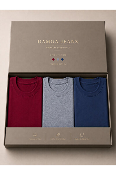 DAMGA JEANS 3 Men's 100% Cotton Trend Premium Basic T-Shirts