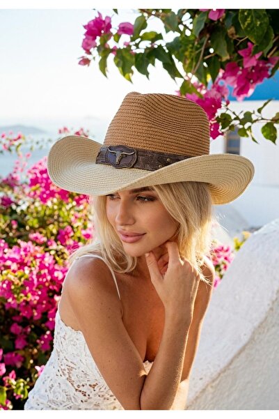 LAGRANZE Women's Straw Cowboy Hat with Vintage Buckle Accessories