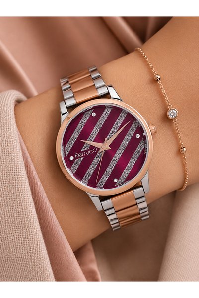 Ferrucci Kadın Kol Saati Rose Gold-Gümüş Renk Günlük ve Şık Kombin Bileklik H...