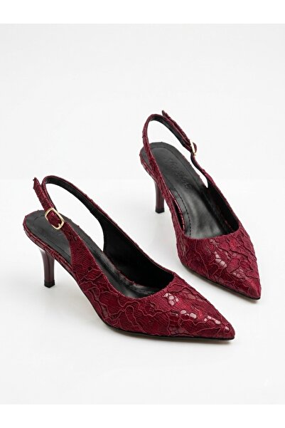 afra shoes Cedy Burgundy Patent Leather Lace Detailed Heels