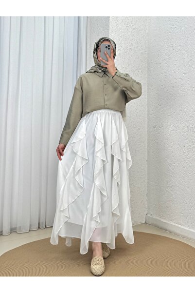 Holehola Zühre Ruffled Chiffon Skirt-Aa4572 White