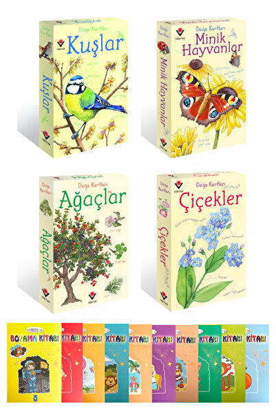 Doğa Kartları: Kuşlar-Minik Hayvanları-Ağaçlar-Çiçekler+ Eğlenerek Boyuyorum 10'lu Set
